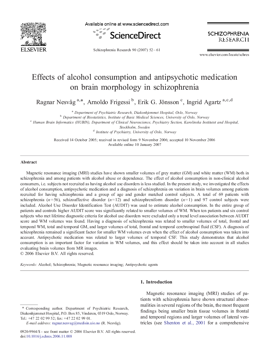 Effects of alcohol consumption and antipsychotic medication on brain morphology in schizophrenia