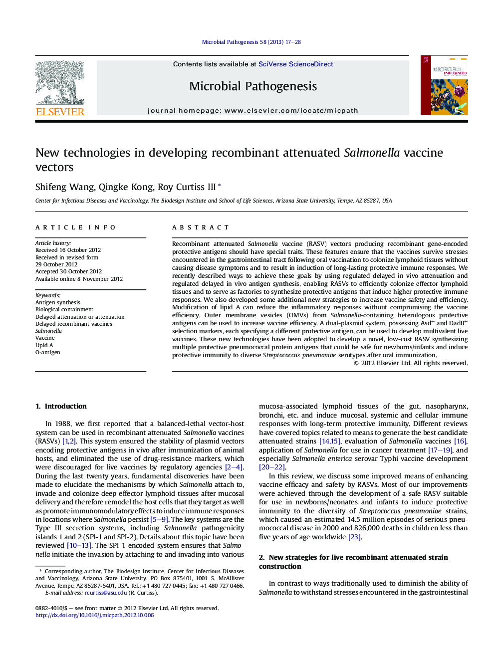 New technologies in developing recombinant attenuated Salmonella vaccine vectors