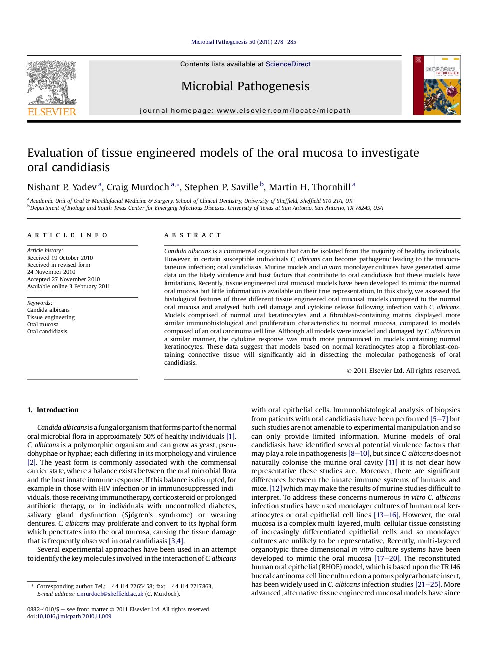 Evaluation of tissue engineered models of the oral mucosa to investigate oral candidiasis