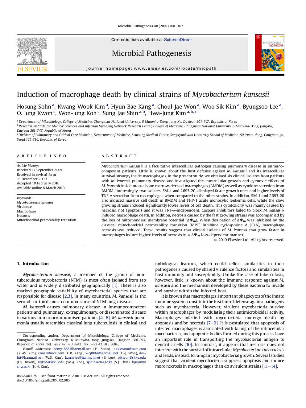 Induction of macrophage death by clinical strains of Mycobacterium kansasii