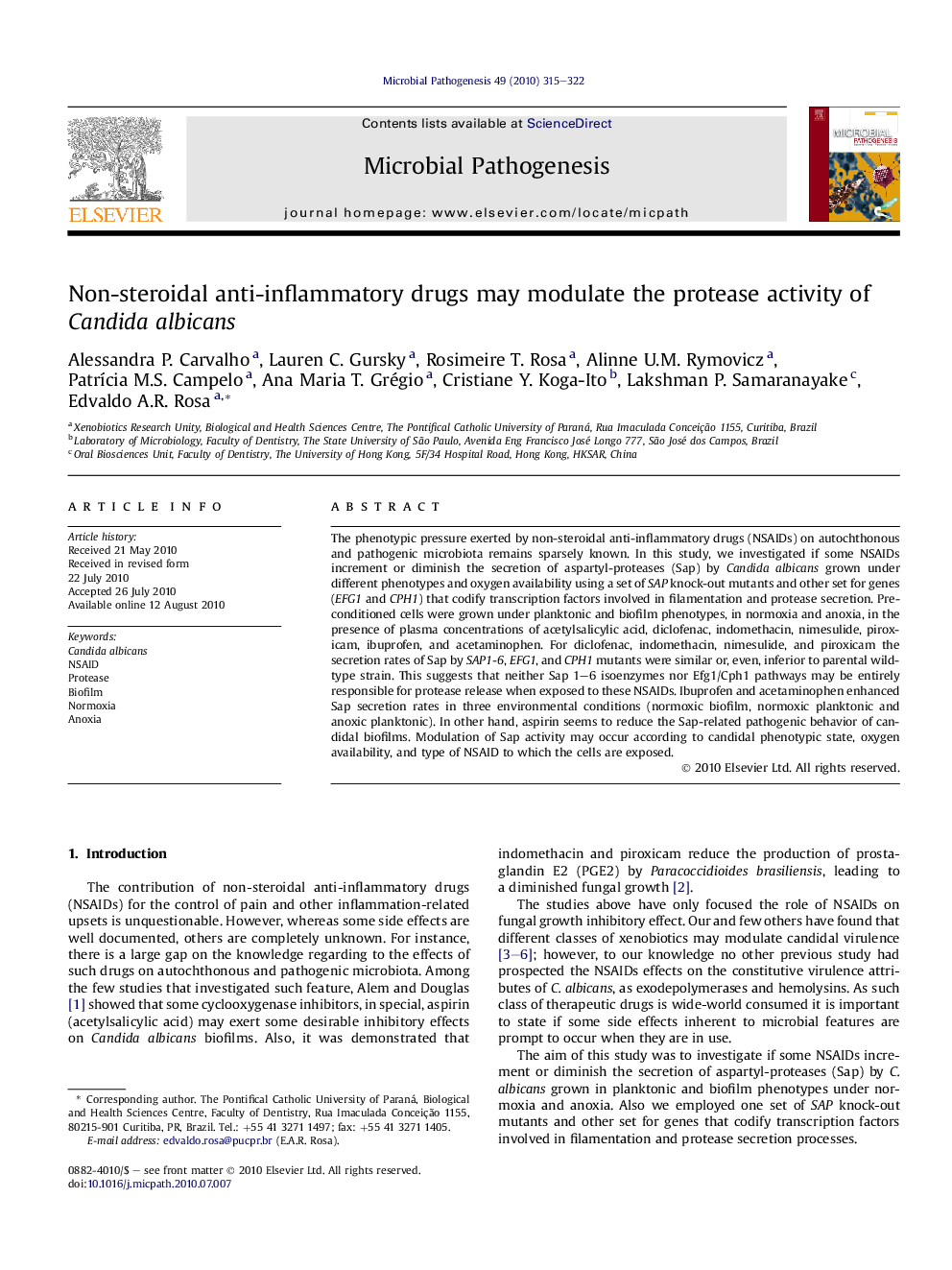 Non-steroidal anti-inflammatory drugs may modulate the protease activity of Candida albicans