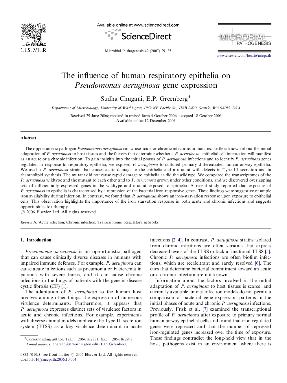 The influence of human respiratory epithelia on Pseudomonas aeruginosa gene expression