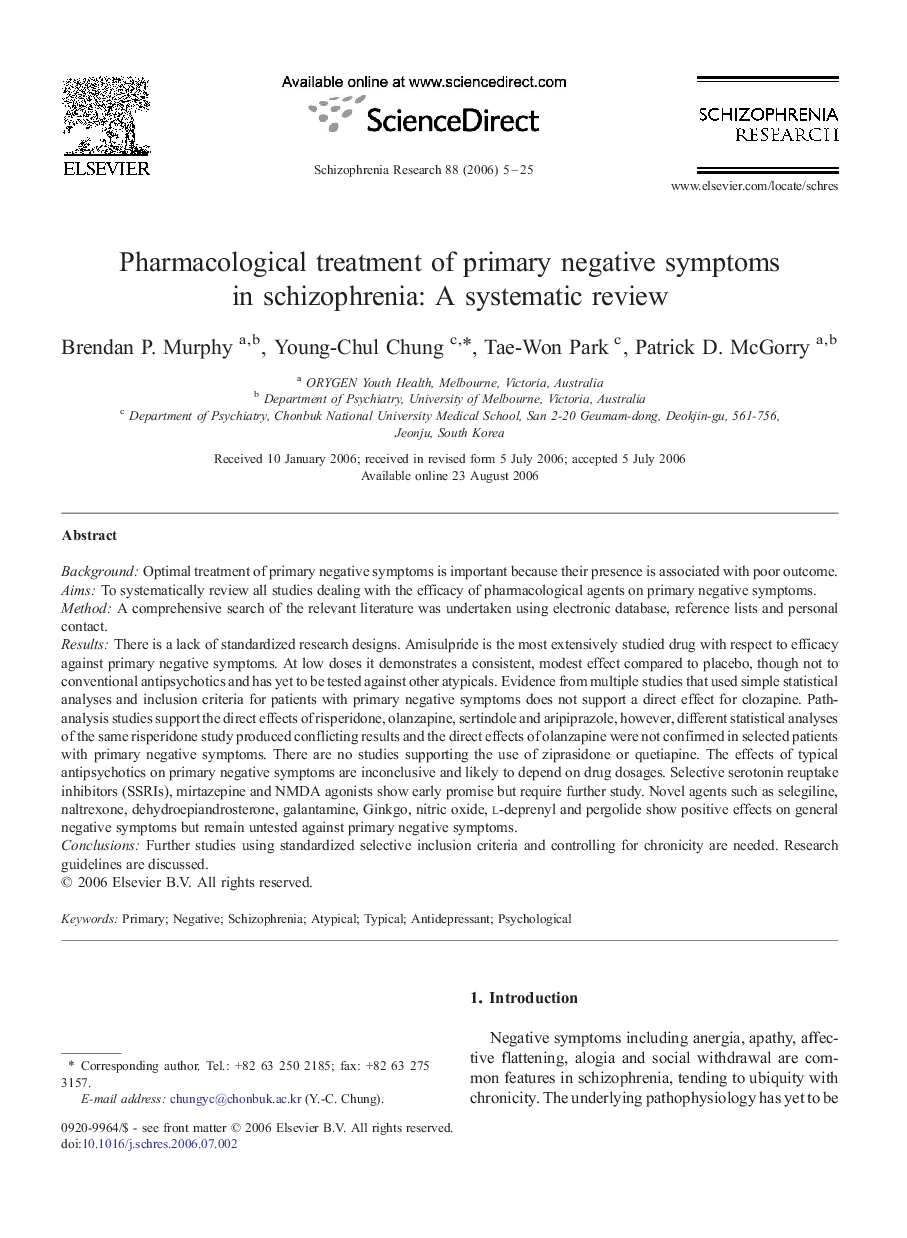 Pharmacological treatment of primary negative symptoms in schizophrenia: A systematic review