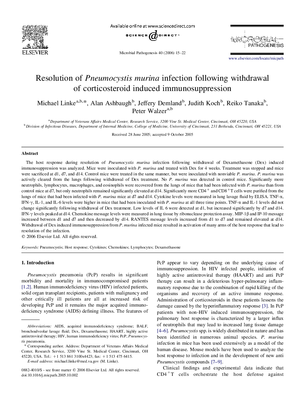 Resolution of Pneumocystis murina infection following withdrawal of corticosteroid induced immunosuppression