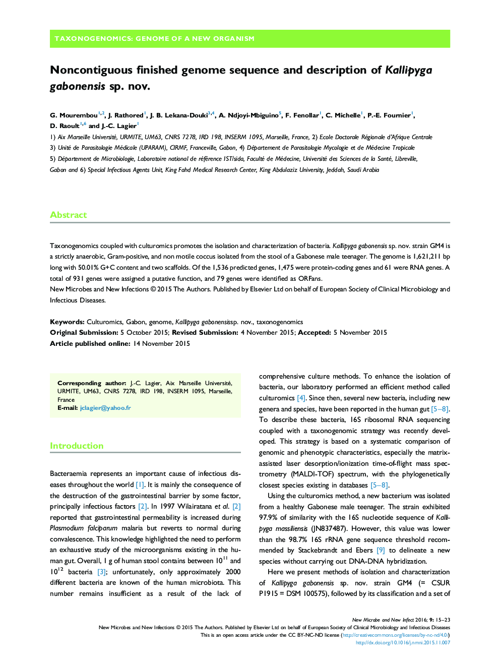 Noncontiguous finished genome sequence and description of Kallipyga gabonensis sp. nov.