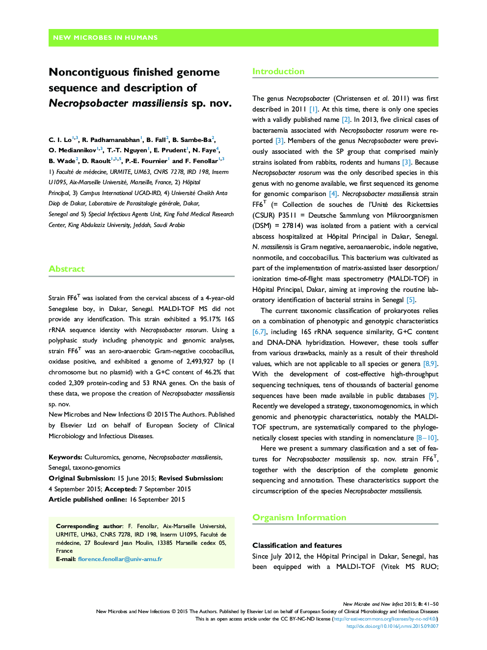 Noncontiguous finished genome sequence and description of Necropsobacter massiliensis sp. nov.