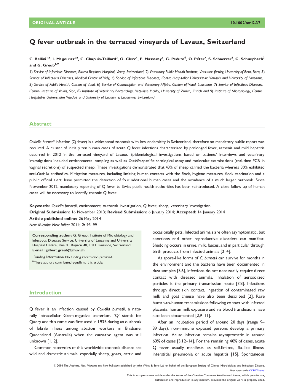 Q fever outbreak in the terraced vineyards of Lavaux, Switzerland 