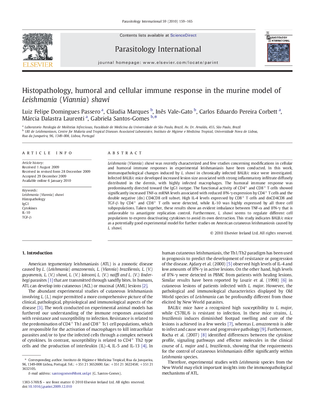 Histopathology, humoral and cellular immune response in the murine model of Leishmania (Viannia) shawi