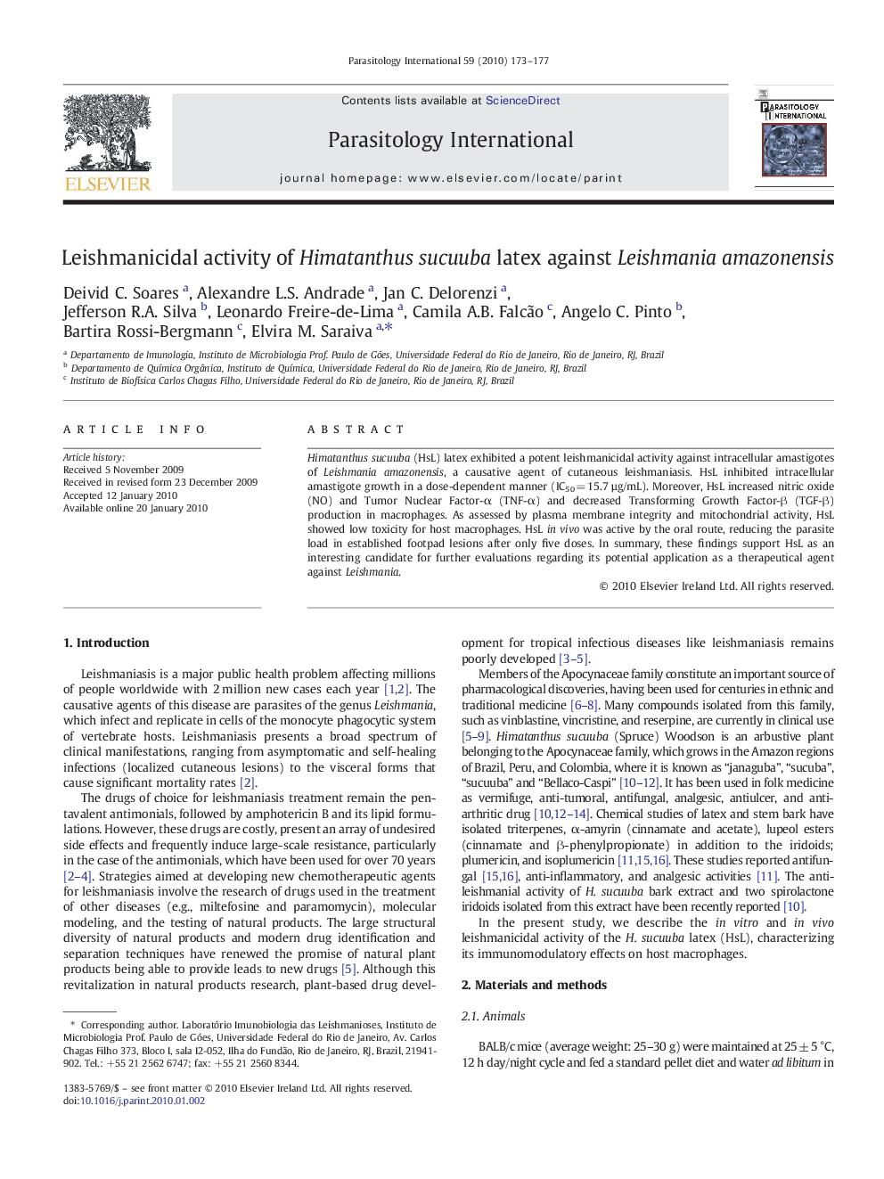 Leishmanicidal activity of Himatanthus sucuuba latex against Leishmania amazonensis