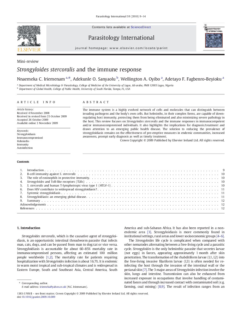 Strongyloides stercoralis and the immune response