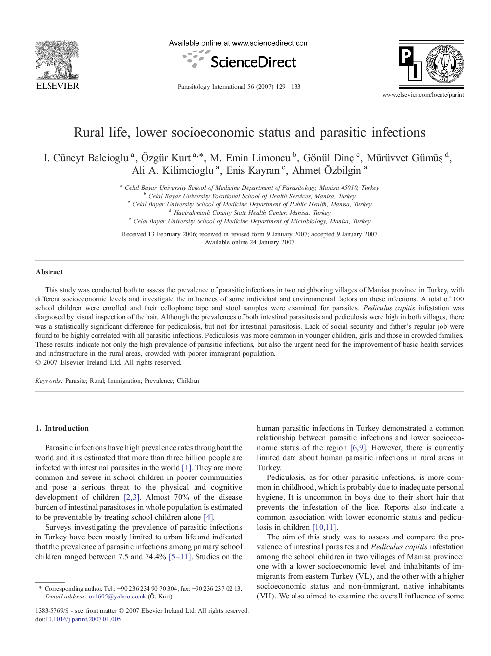 Rural life, lower socioeconomic status and parasitic infections