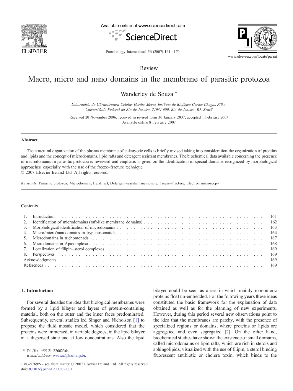 Macro, micro and nano domains in the membrane of parasitic protozoa