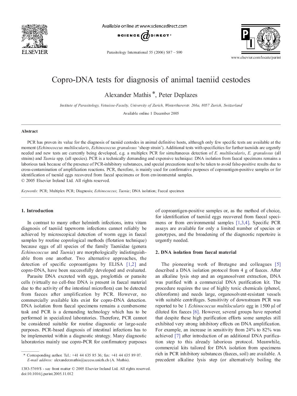 Copro-DNA tests for diagnosis of animal taeniid cestodes