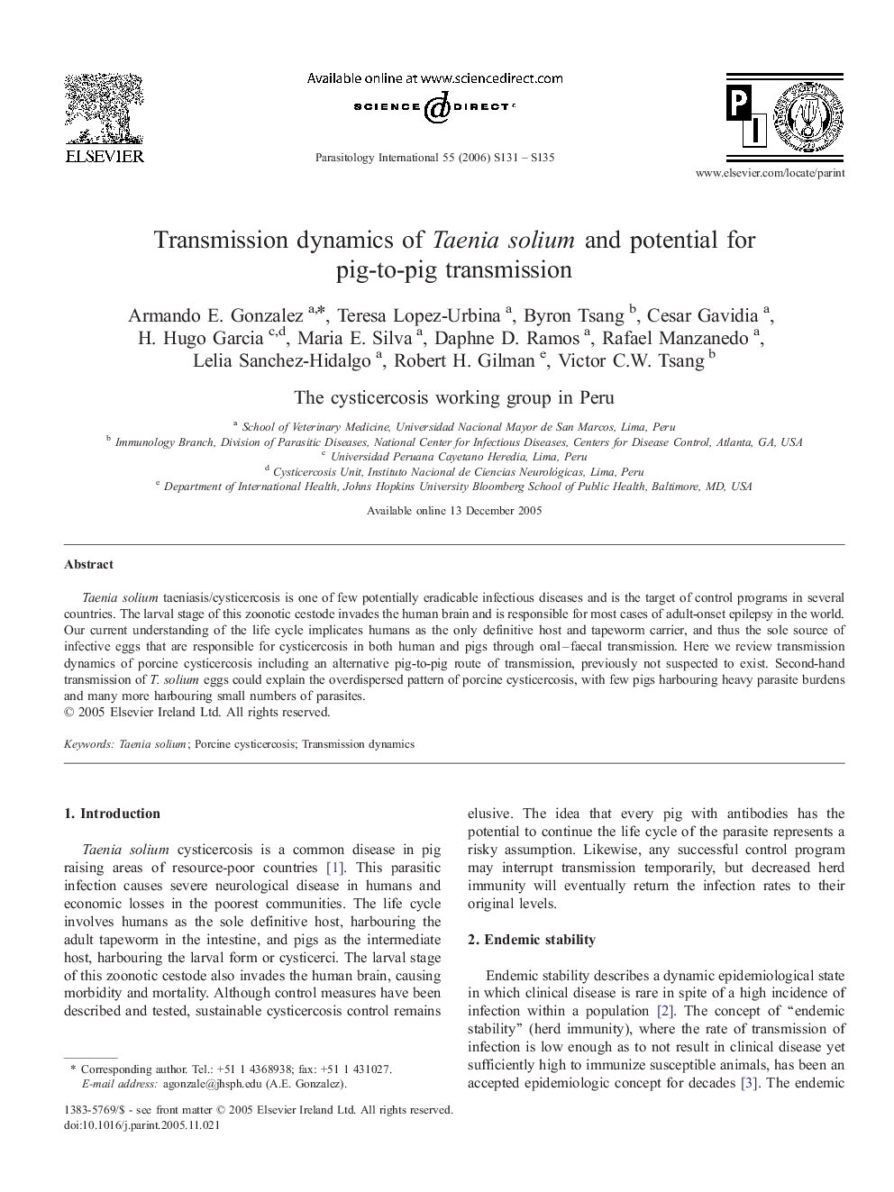 Transmission dynamics of Taenia solium and potential for pig-to-pig transmission