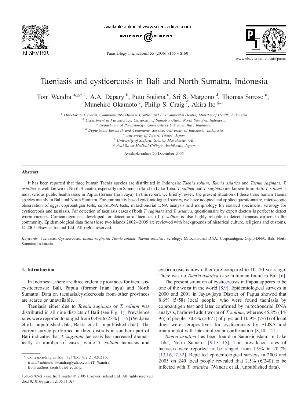 Taeniasis and cysticercosis in Bali and North Sumatra, Indonesia