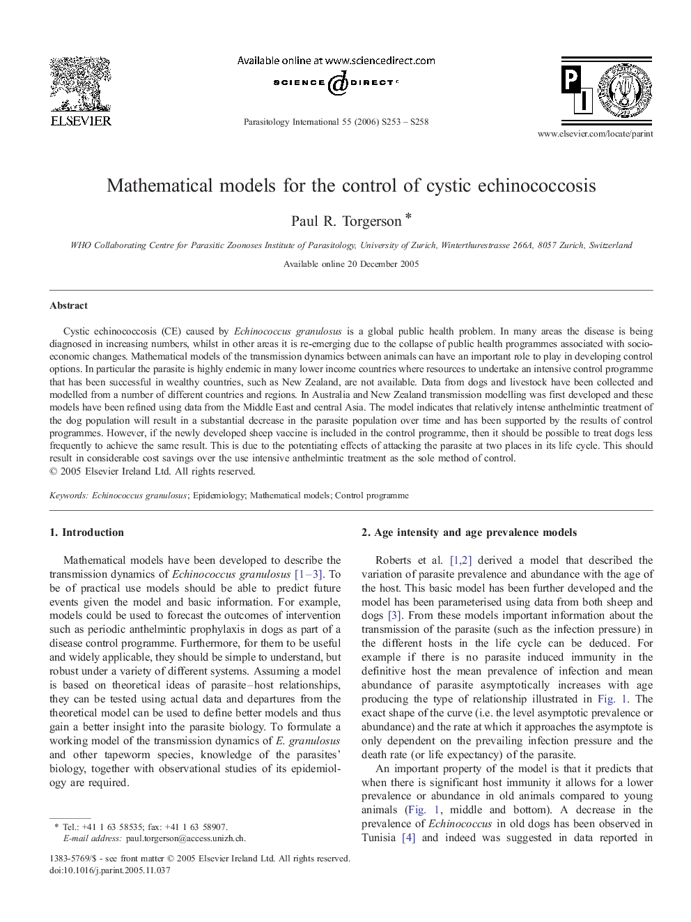 Mathematical models for the control of cystic echinococcosis