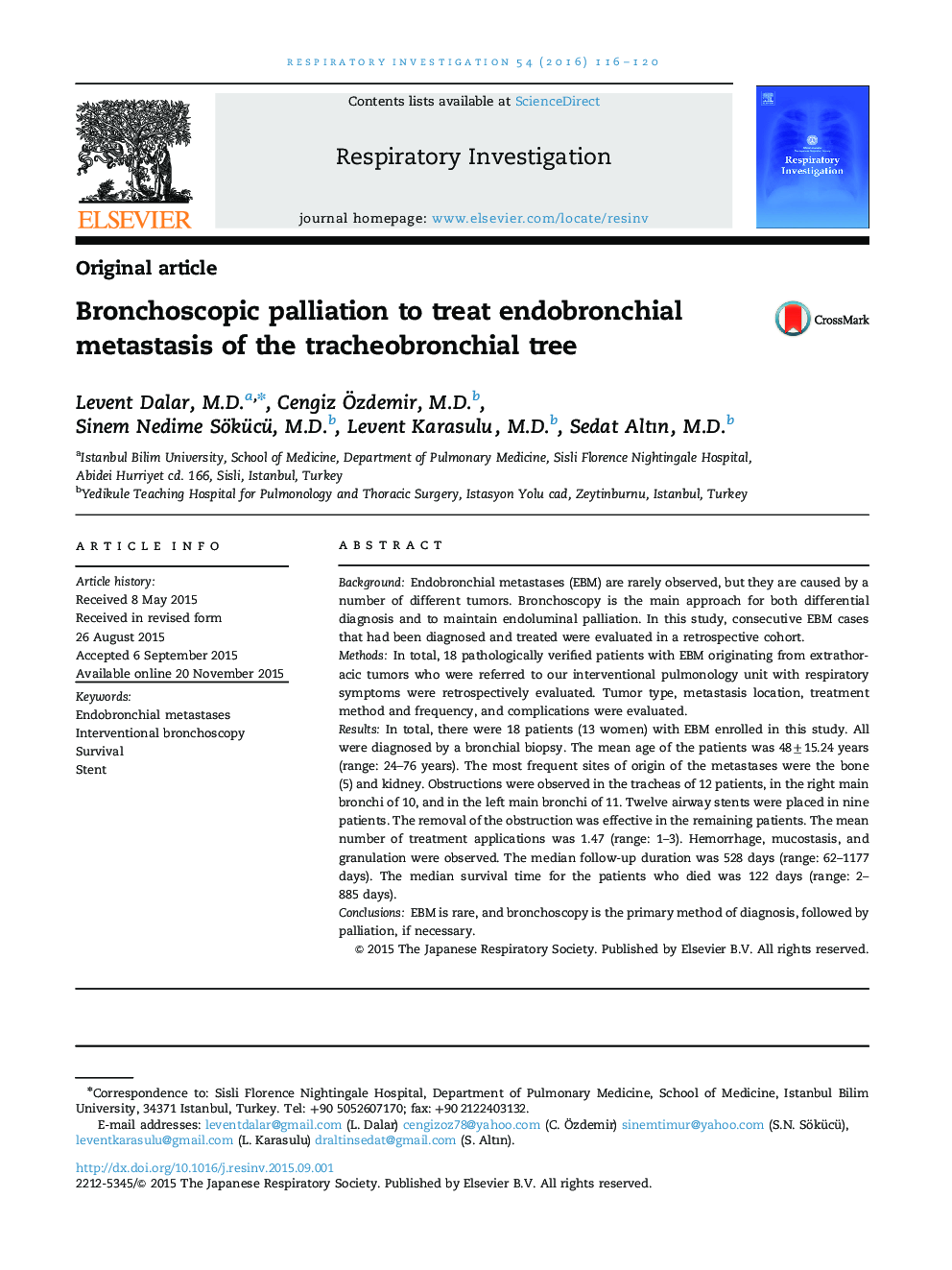 Bronchoscopic palliation to treat endobronchial metastasis of the tracheobronchial tree