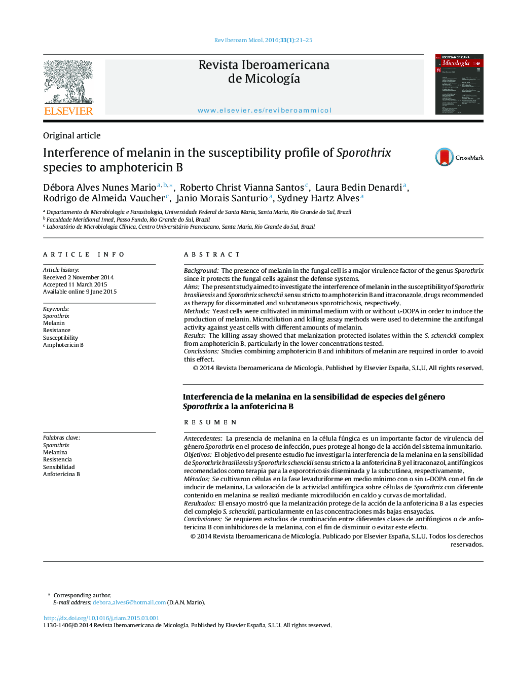 Interference of melanin in the susceptibility profile of Sporothrix species to amphotericin B