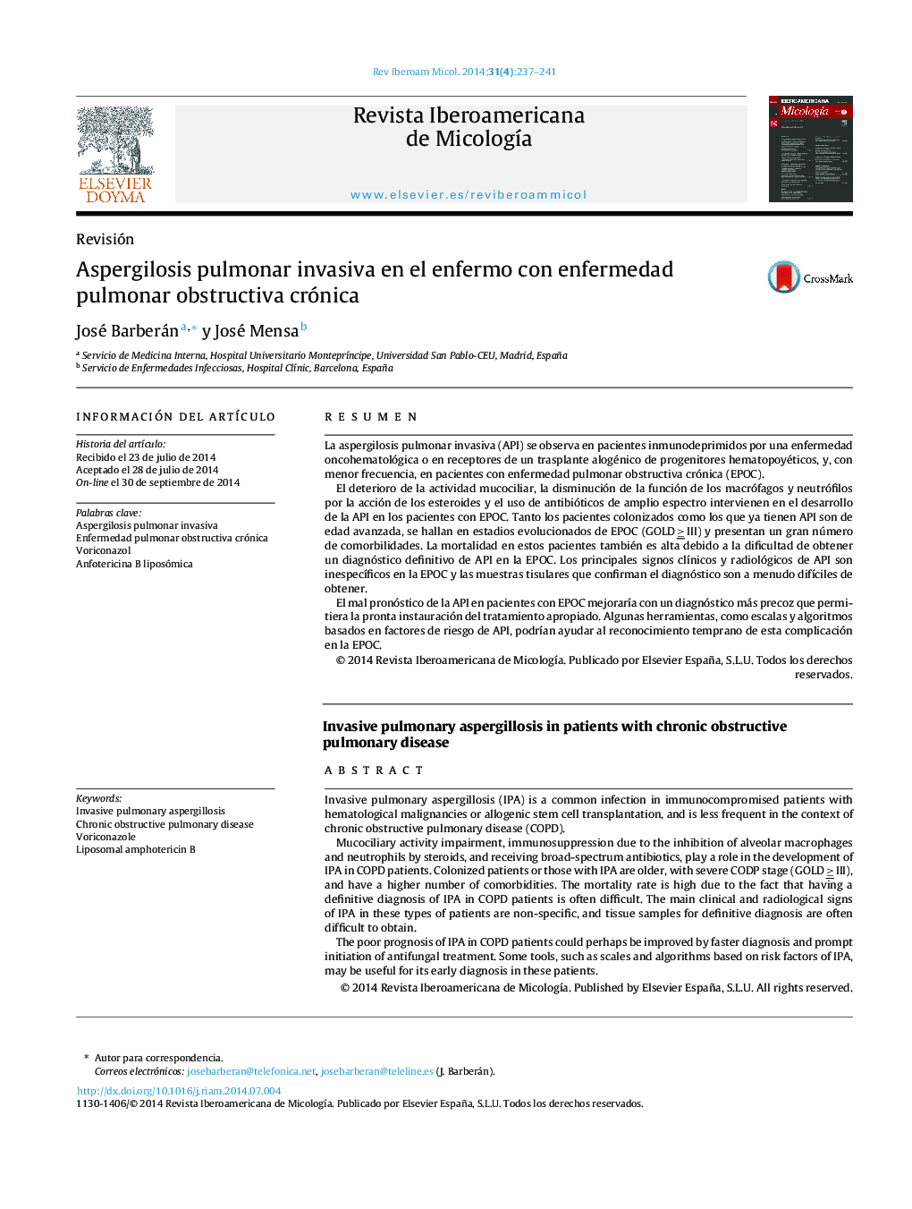 Aspergilosis pulmonar invasiva en el enfermo con enfermedad pulmonar obstructiva crónica