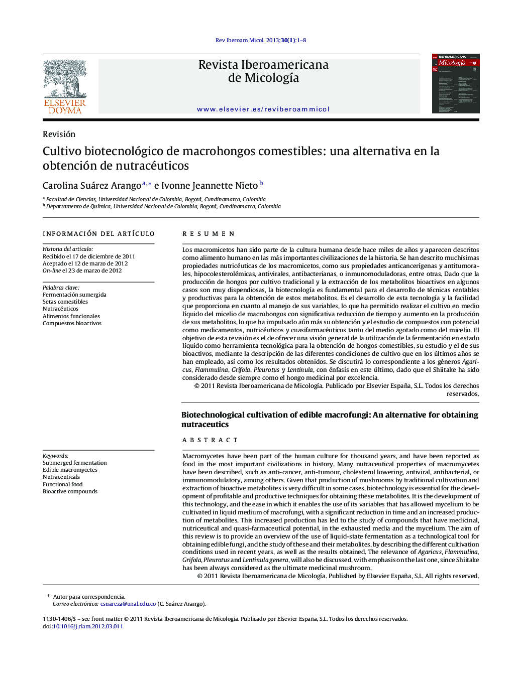 Cultivo biotecnológico de macrohongos comestibles: una alternativa en la obtención de nutracéuticos