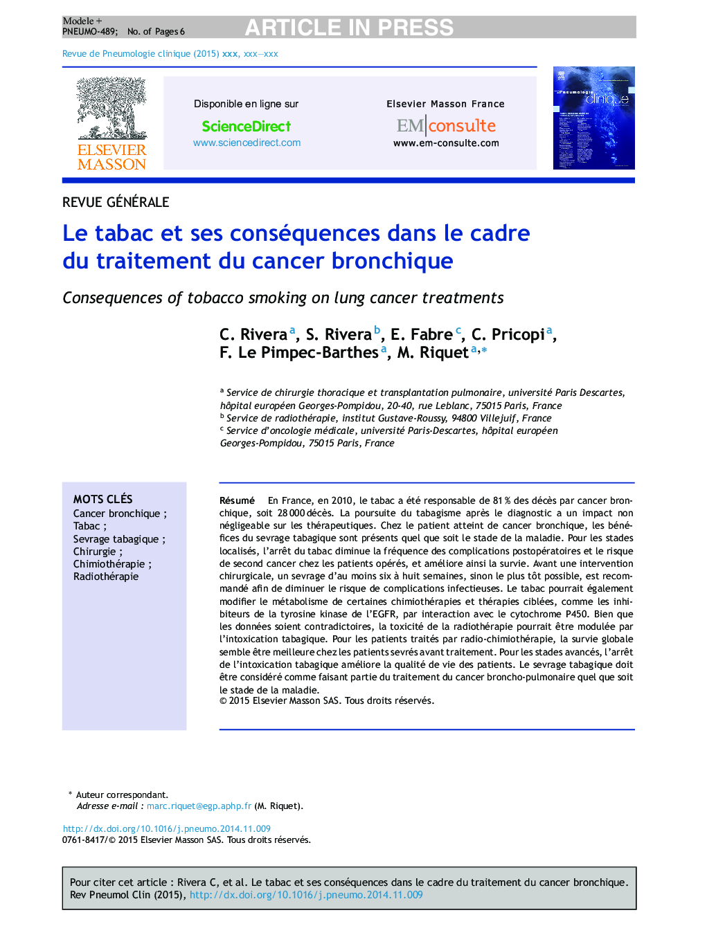 Le tabac et ses conséquences dans le cadre du traitement du cancer bronchique