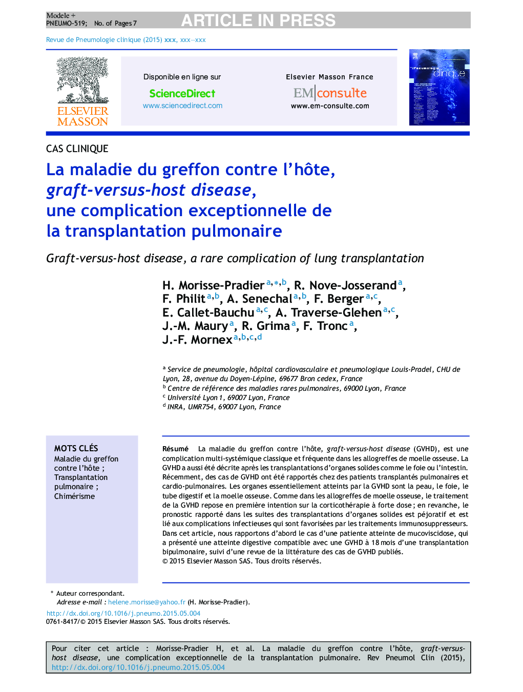 La maladie du greffon contre l'hÃ´te, graft-versus-host disease, une complication exceptionnelle de la transplantation pulmonaire