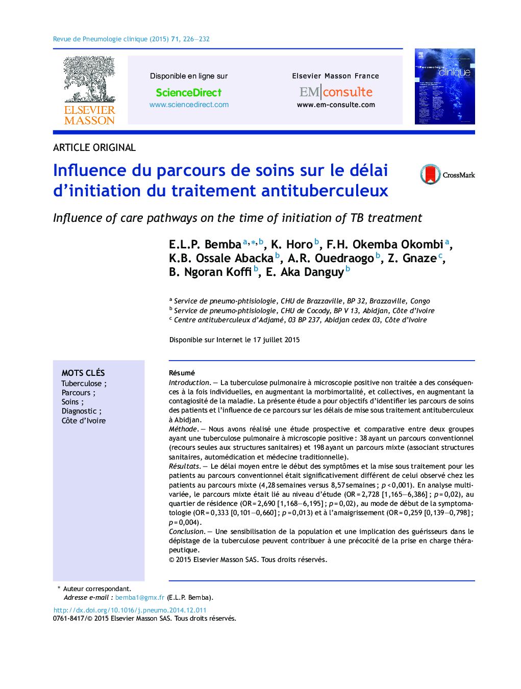 Influence du parcours de soins sur le délai d'initiation du traitement antituberculeux