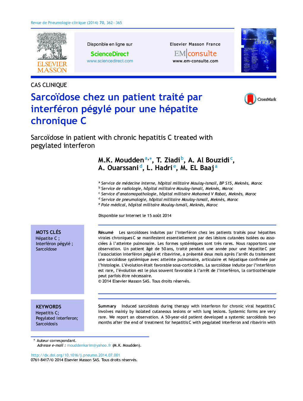 Sarcoïdose chez un patient traité par interféron pégylé pour une hépatite chronique C