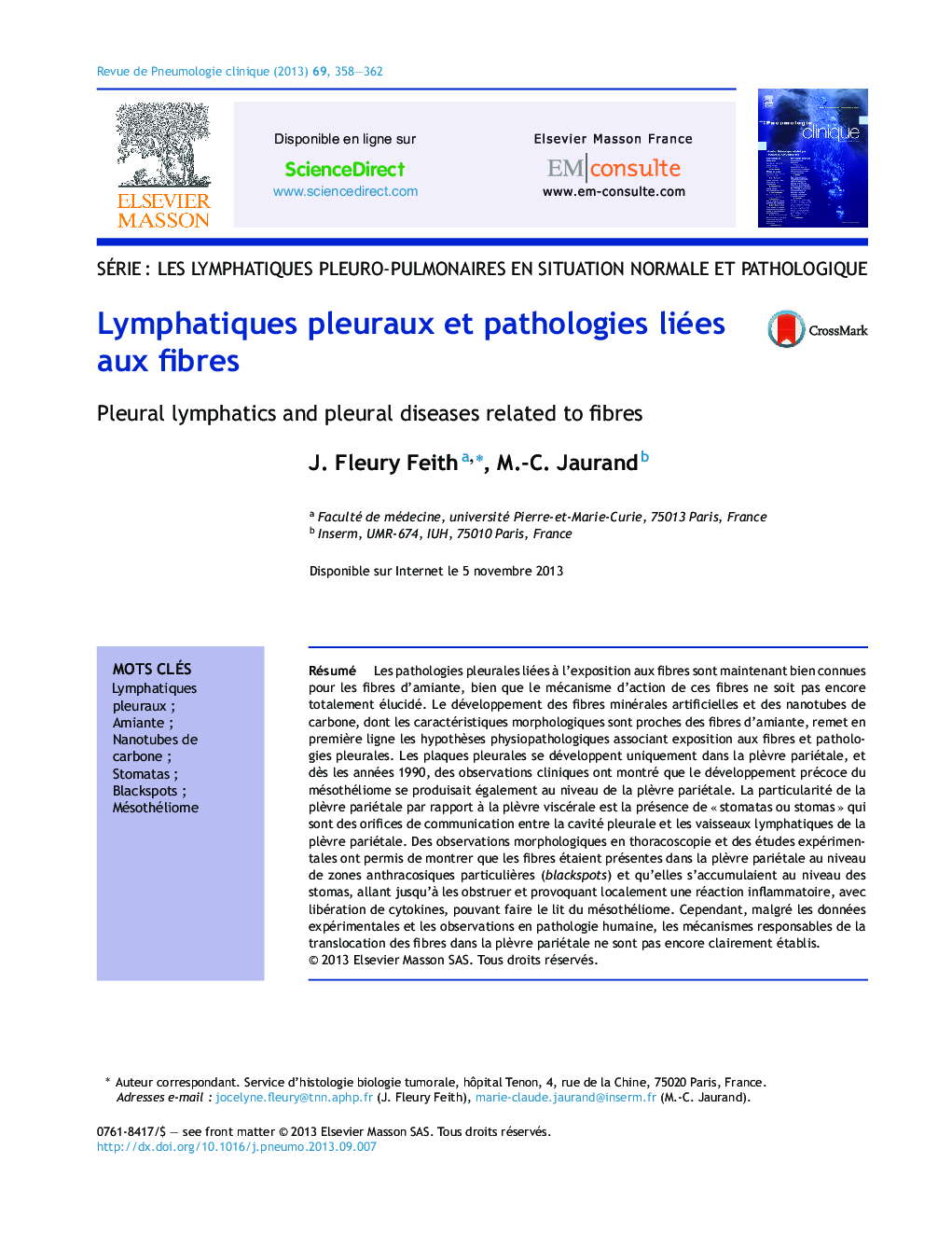 Lymphatiques pleuraux et pathologies liées aux fibres