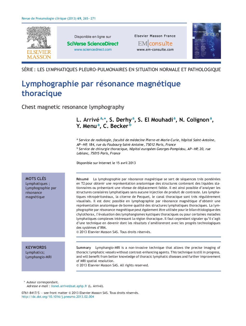 Lymphographie par résonance magnétique thoracique