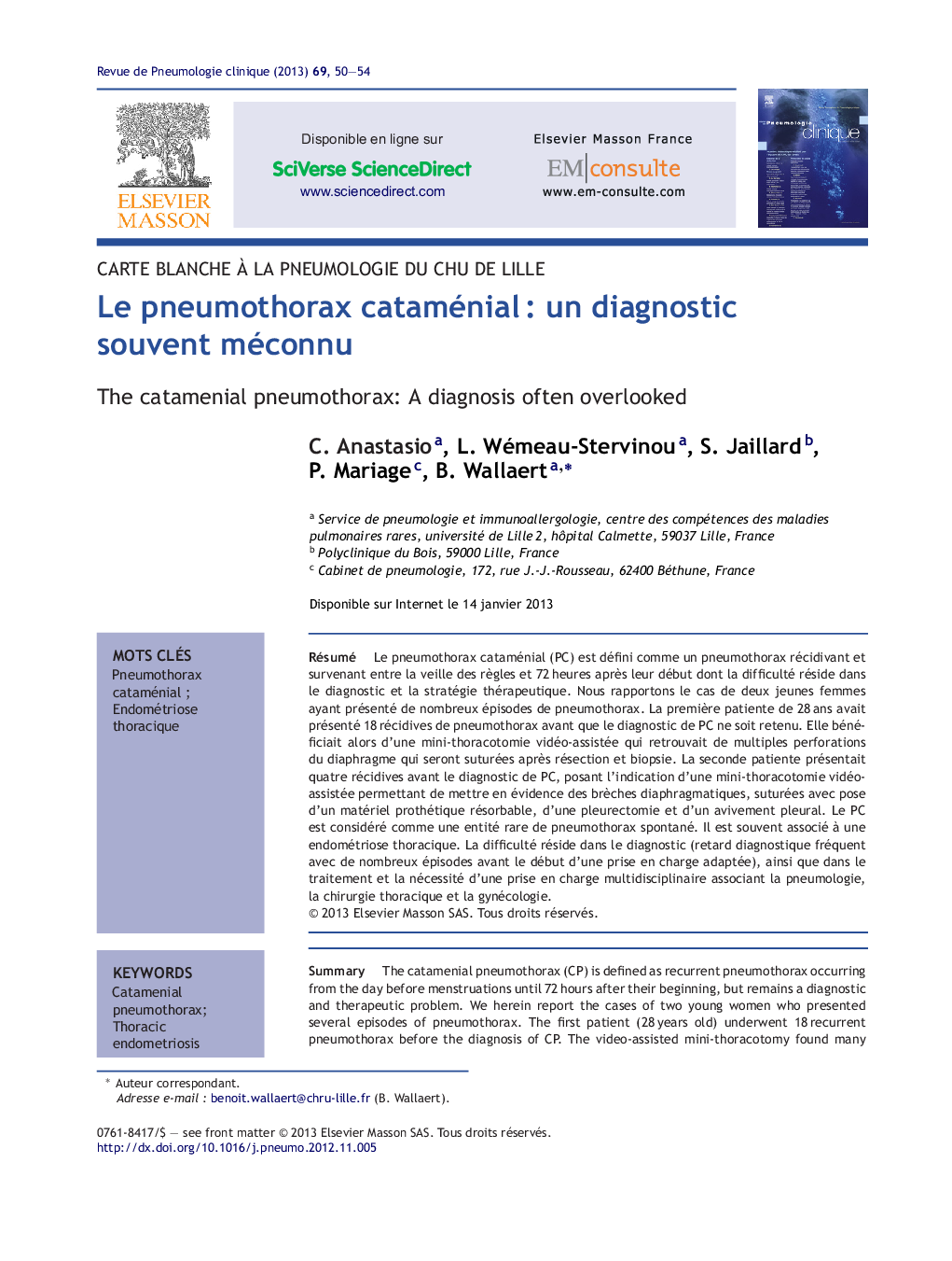 Le pneumothorax cataménialÂ : un diagnostic souvent méconnu