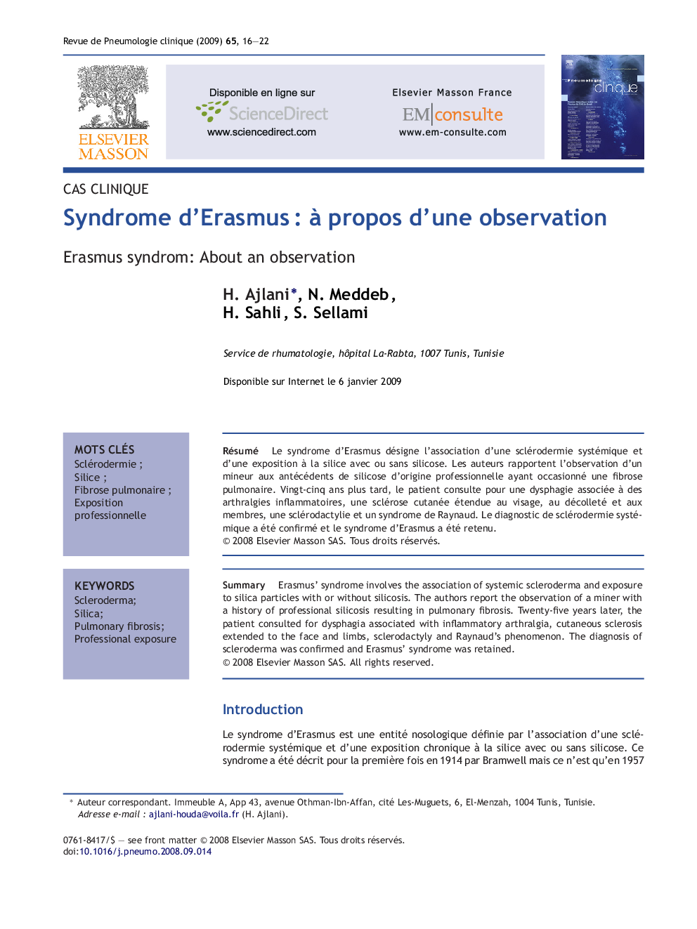 Syndrome d'ErasmusÂ : Ã  propos d'une observation