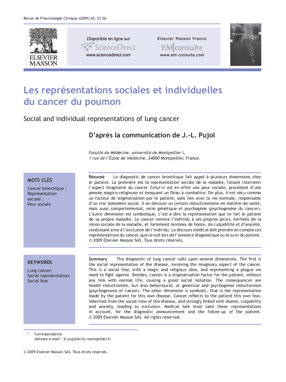 Les représentations sociales et individuelles du cancer du poumon