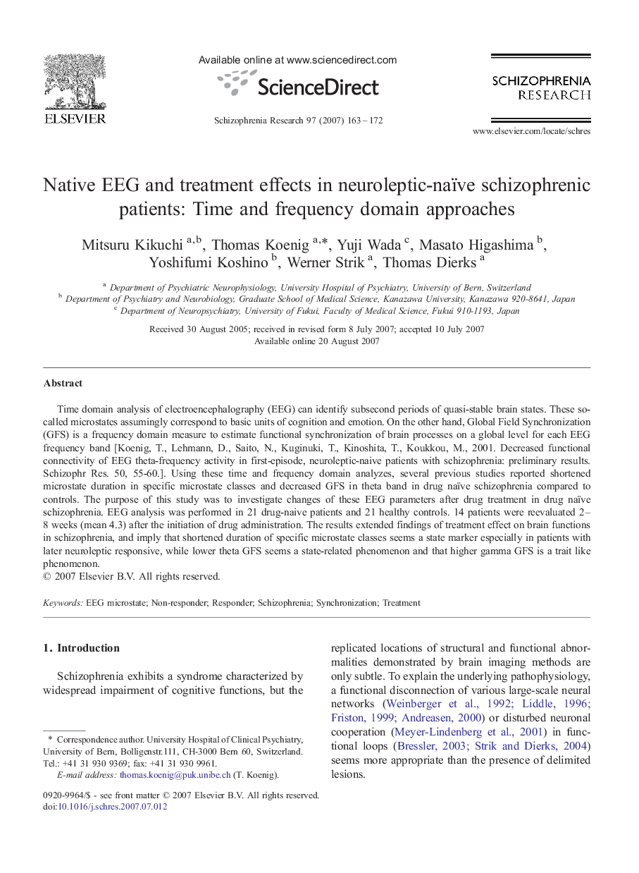 Native EEG and treatment effects in neuroleptic-naïve schizophrenic patients: Time and frequency domain approaches