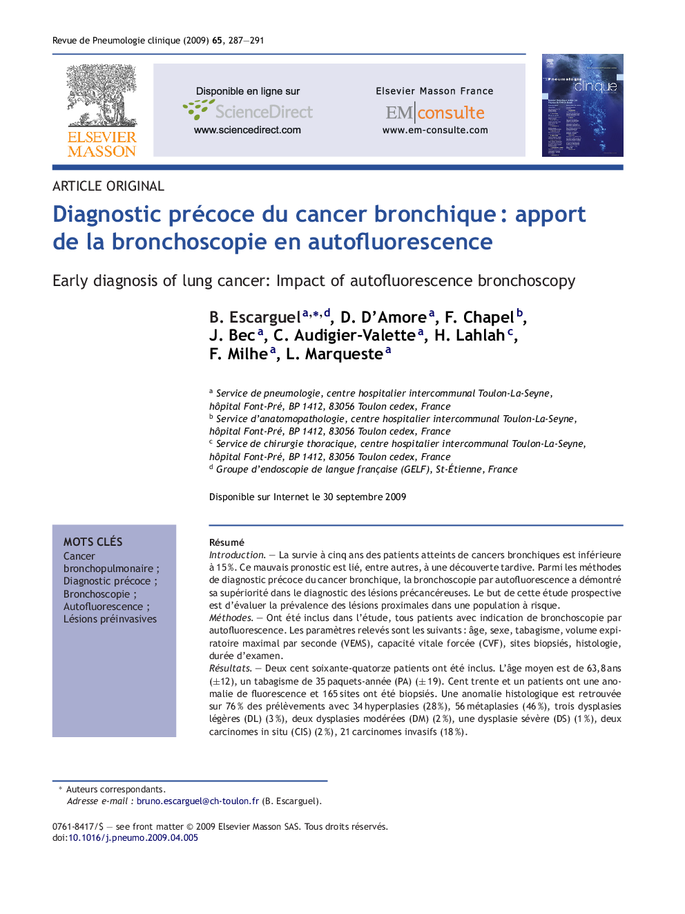 Diagnostic précoce du cancer bronchiqueÂ : apport de la bronchoscopie en autofluorescence