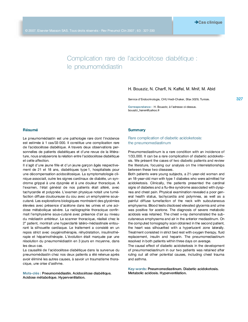 Complication rare de l'acidocétose diabétique : le pneumomédiastin