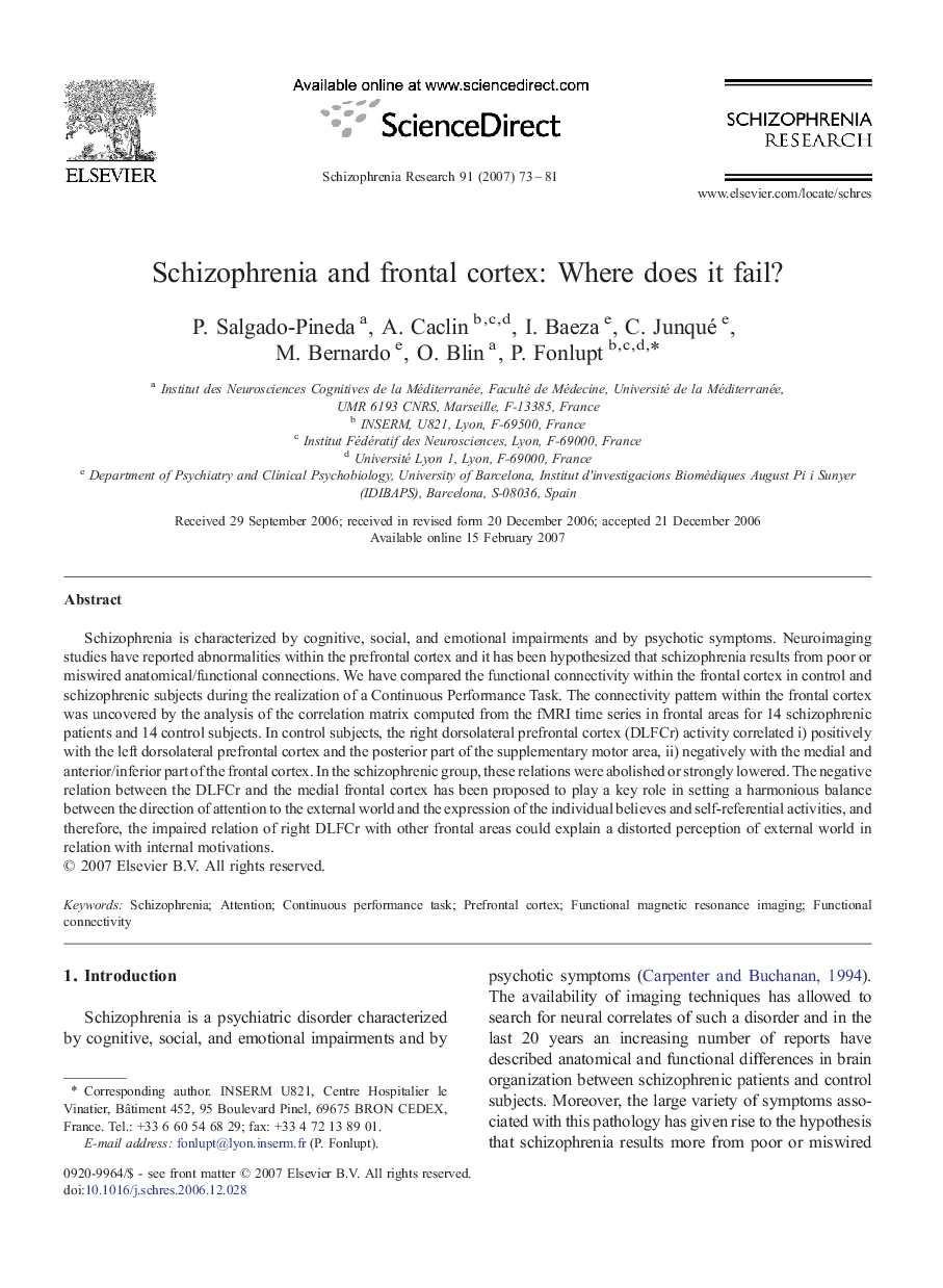 Schizophrenia and frontal cortex: Where does it fail?