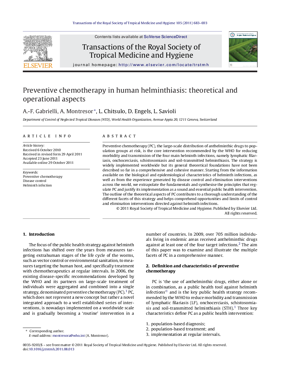 Preventive chemotherapy in human helminthiasis: theoretical and operational aspects