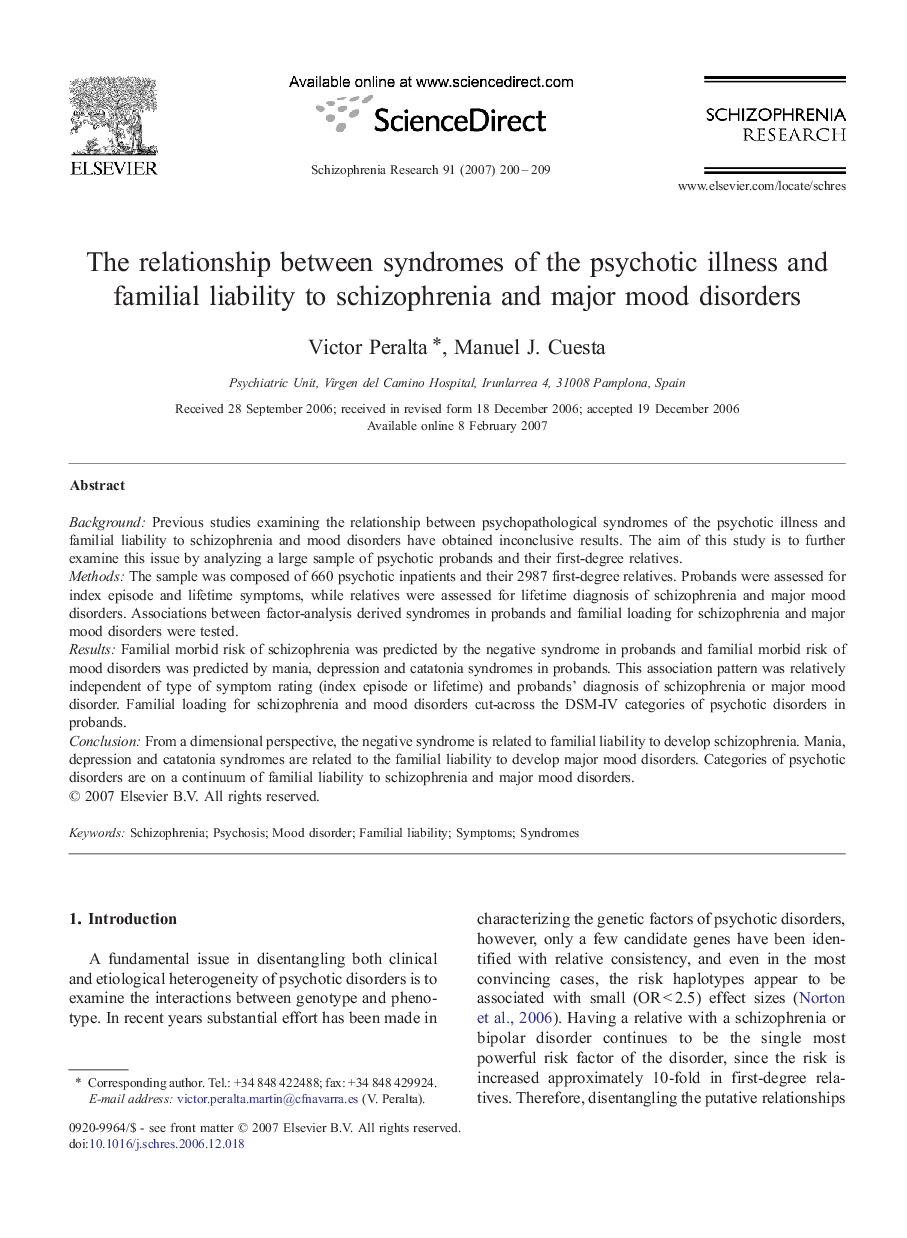 The relationship between syndromes of the psychotic illness and familial liability to schizophrenia and major mood disorders