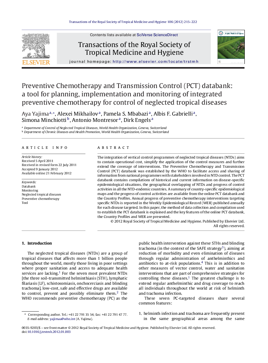 Preventive Chemotherapy and Transmission Control (PCT) databank: a tool for planning, implementation and monitoring of integrated preventive chemotherapy for control of neglected tropical diseases