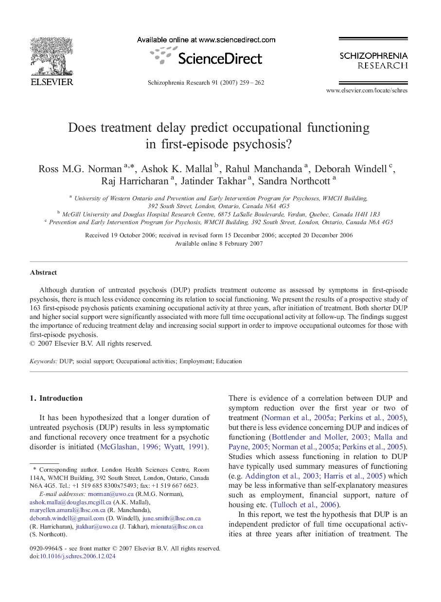 Does treatment delay predict occupational functioning in first-episode psychosis?