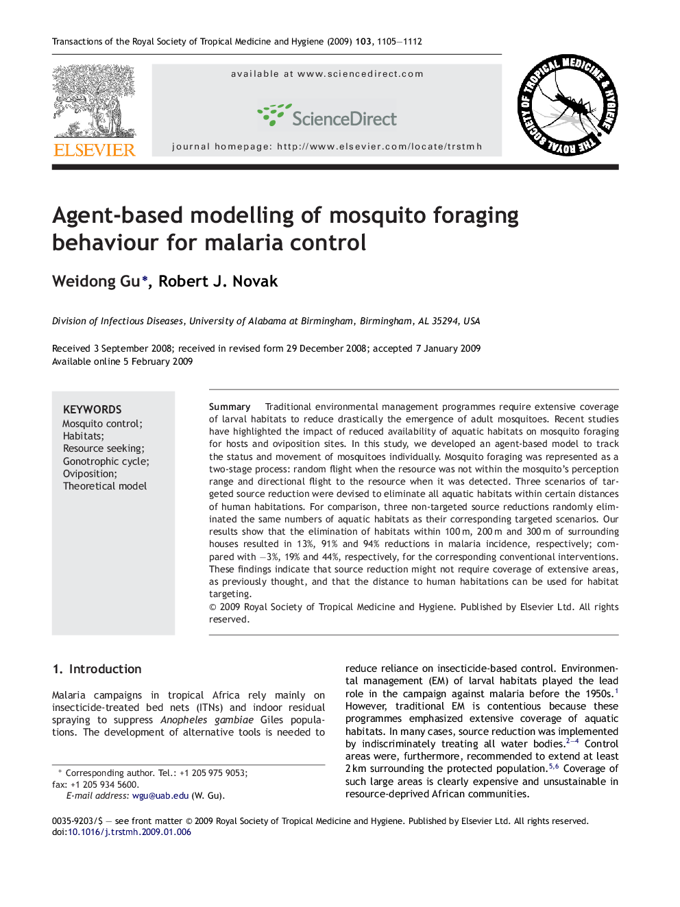 Agent-based modelling of mosquito foraging behaviour for malaria control