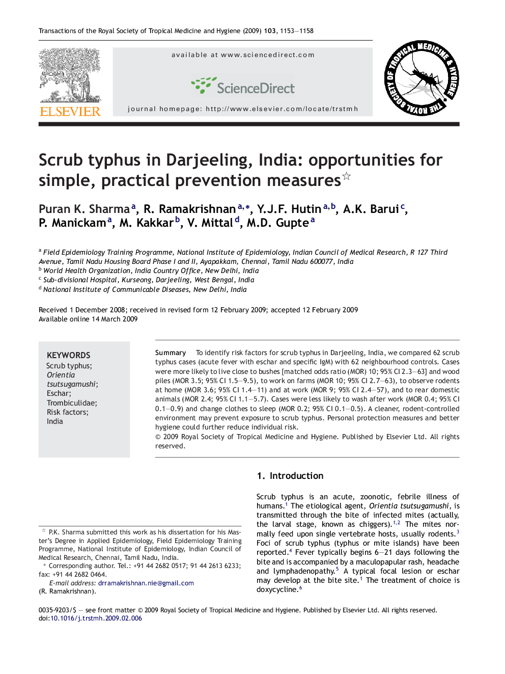 Scrub typhus in Darjeeling, India: opportunities for simple, practical prevention measures