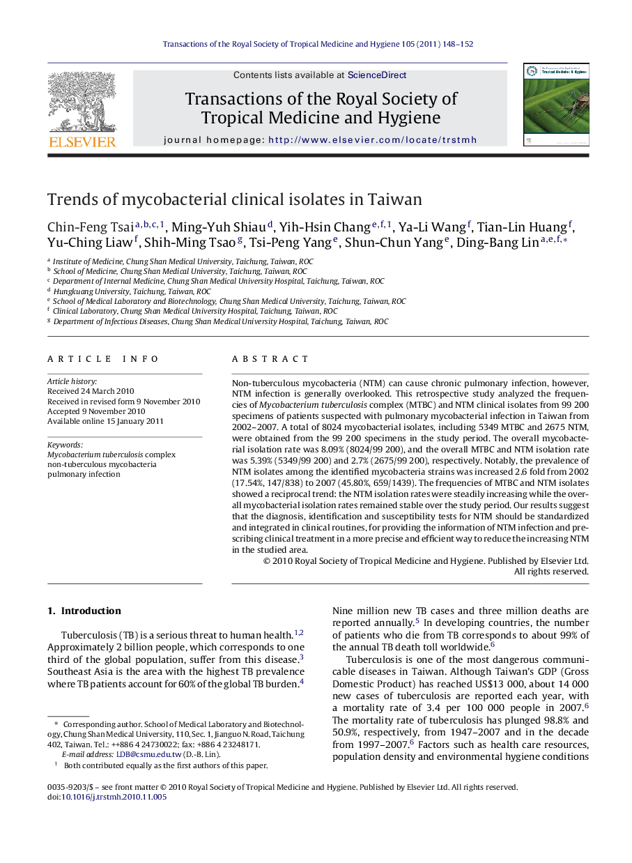 Trends of mycobacterial clinical isolates in Taiwan