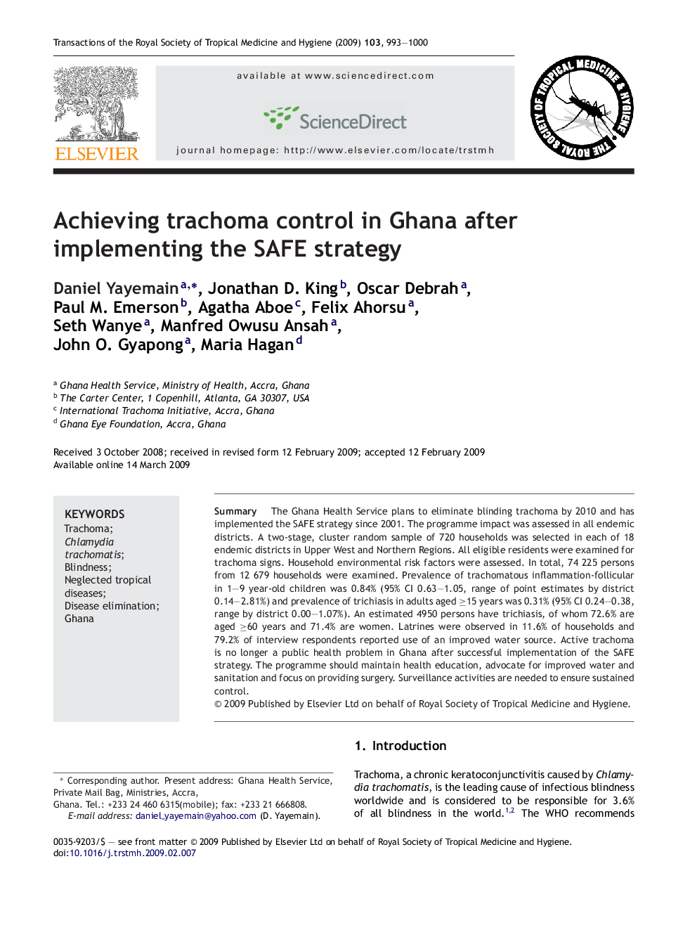 Achieving trachoma control in Ghana after implementing the SAFE strategy