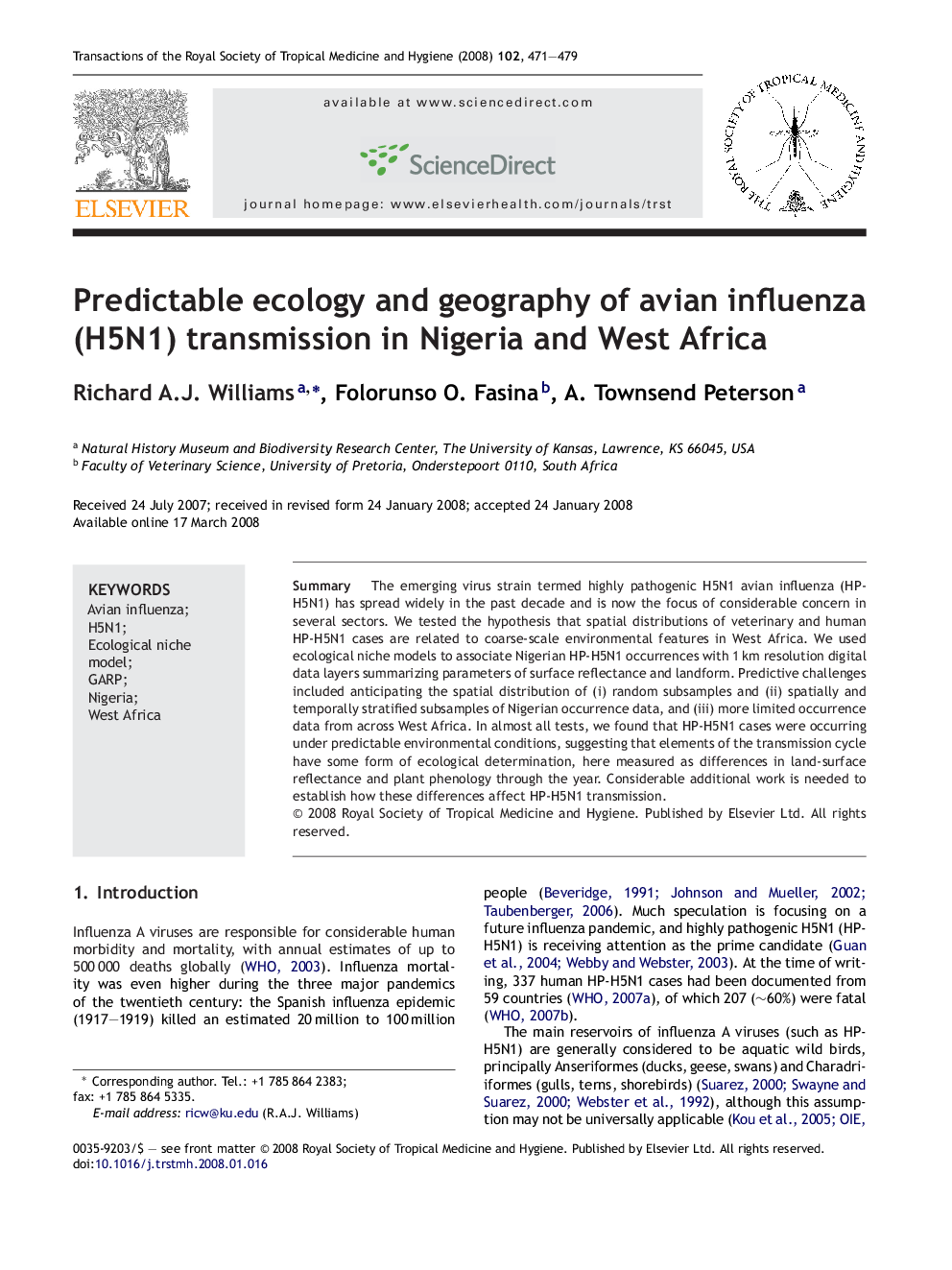 Predictable ecology and geography of avian influenza (H5N1) transmission in Nigeria and West Africa