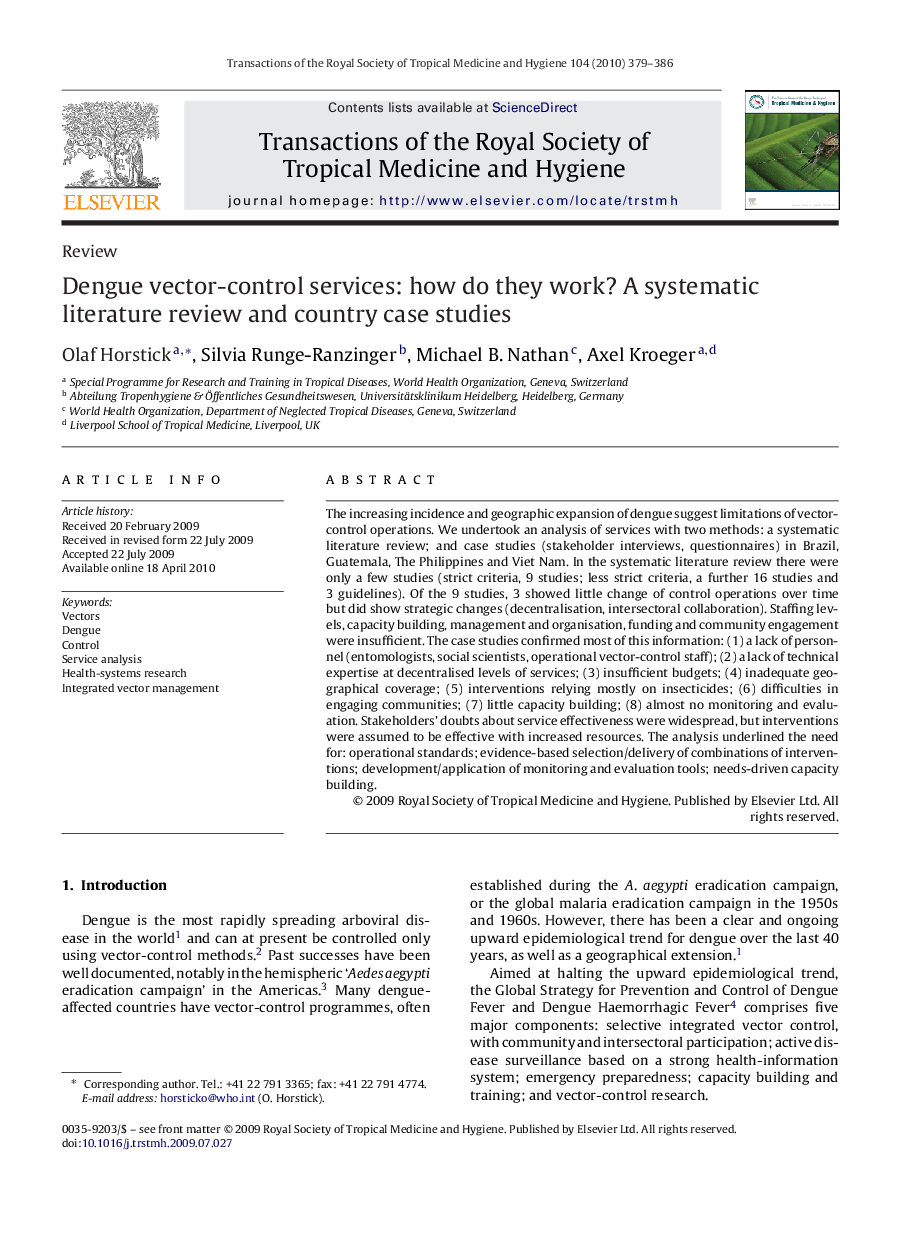 Dengue vector-control services: how do they work? A systematic literature review and country case studies