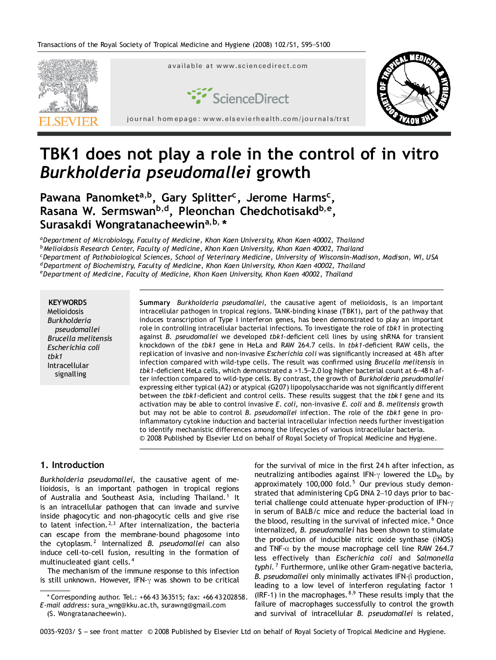 TBK1 does not play a role in the control of in vitro Burkholderia pseudomallei growth