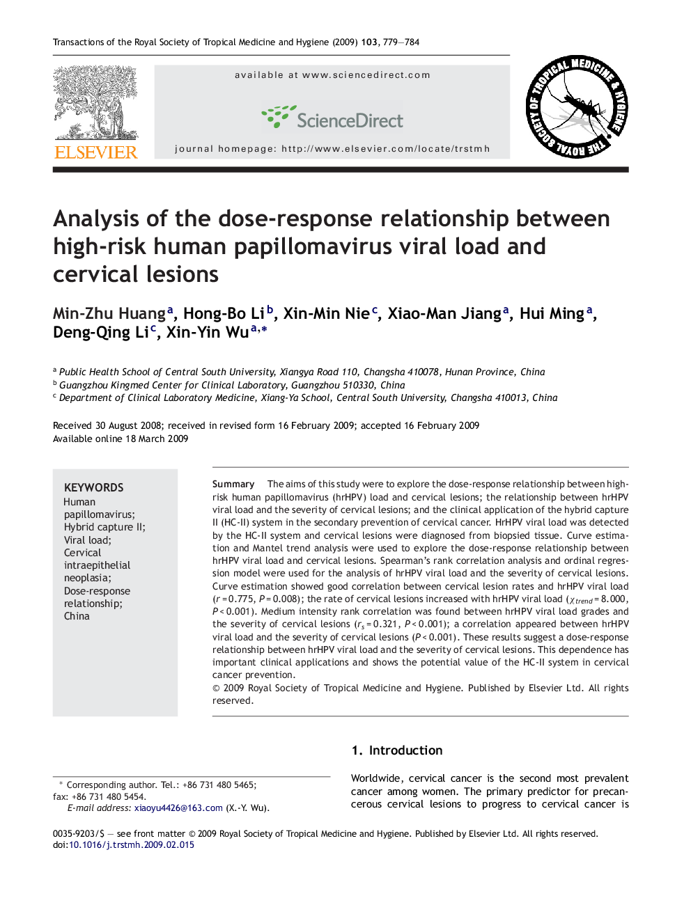 Analysis of the dose-response relationship between high-risk human papillomavirus viral load and cervical lesions