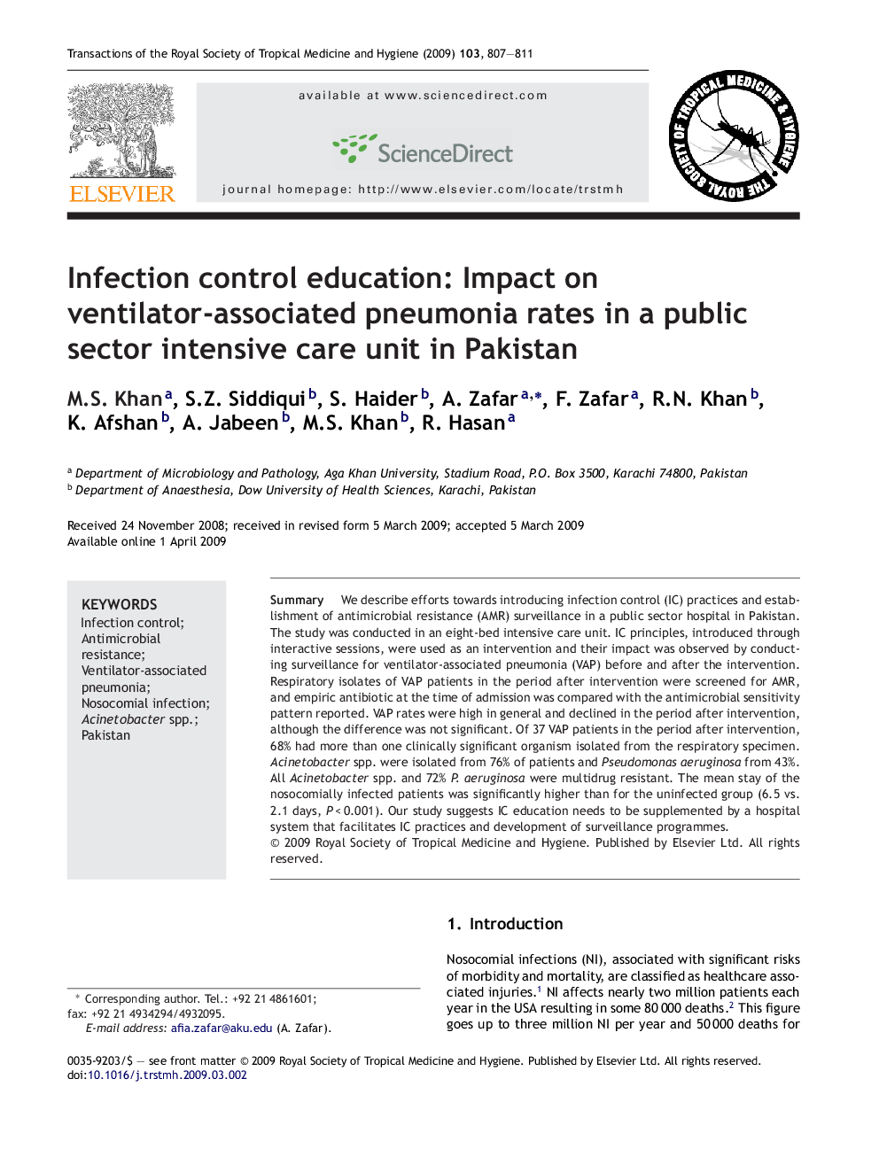 Infection control education: Impact on ventilator-associated pneumonia rates in a public sector intensive care unit in Pakistan